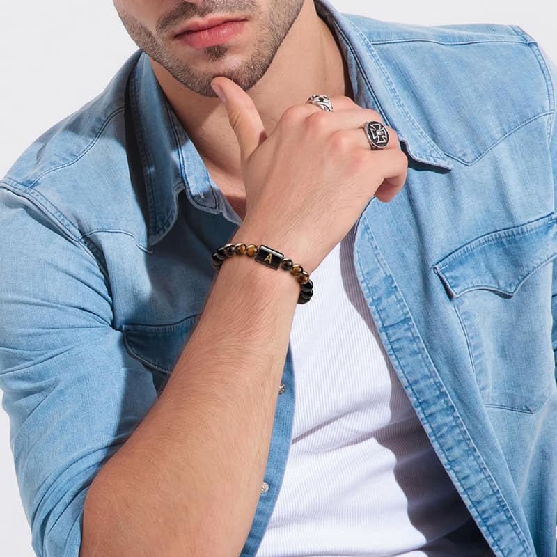 Father's Day Cross Bracelet for Men - Initial Jewelry Gift