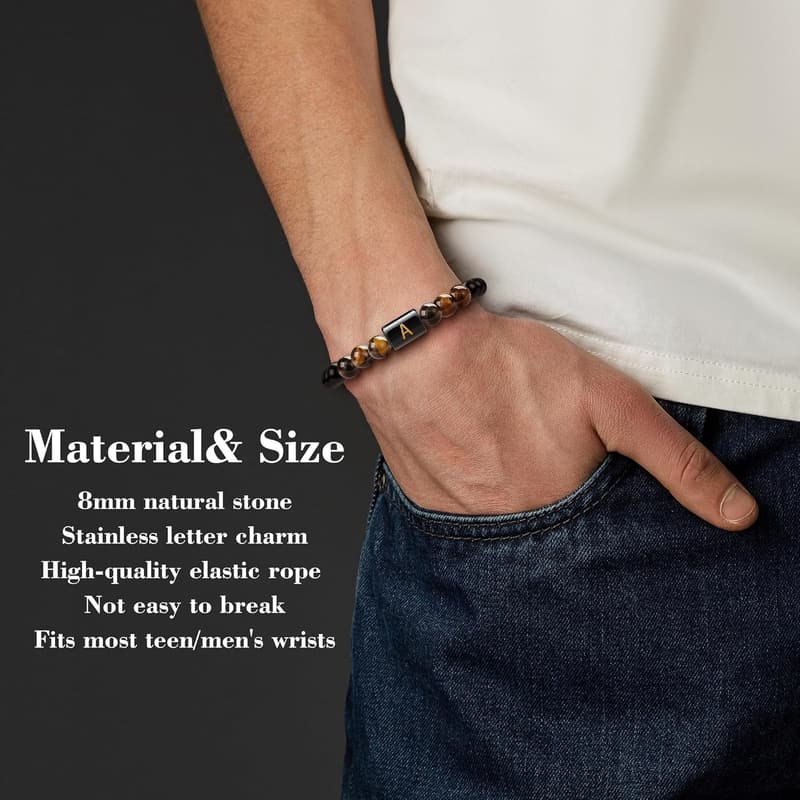 Men's Cross Bracelet with Tiger's Eye - Christian Birthday Gift