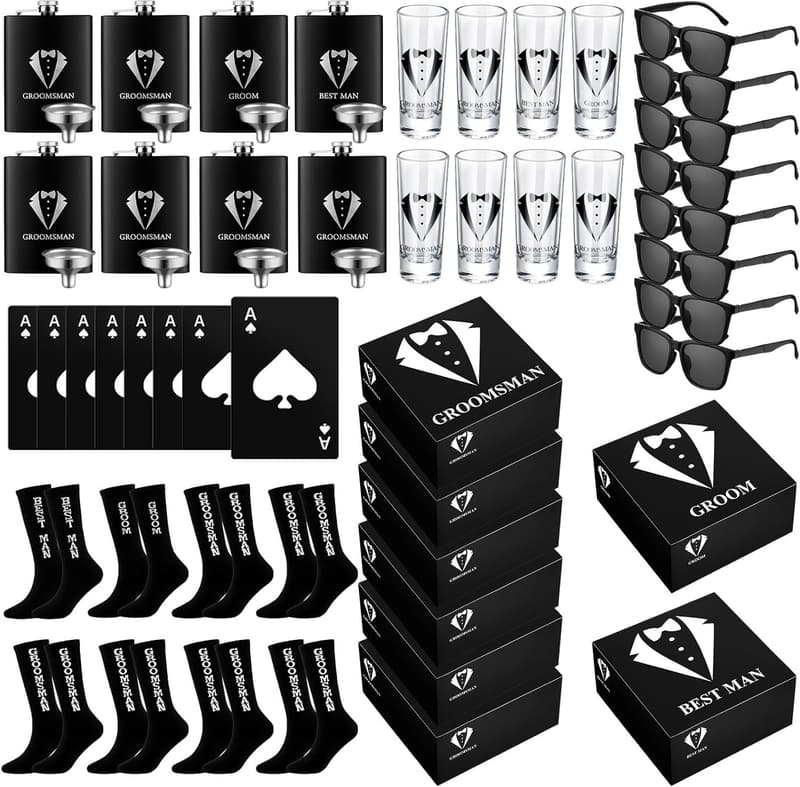 Groomsmen Gift Set: 48 Pcs Stainless Steel Flask & Accessories