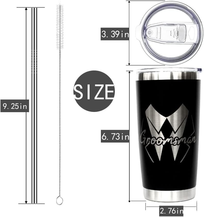 Groomsmen Gift Set: 7 Stainless Steel Tumblers with Lids