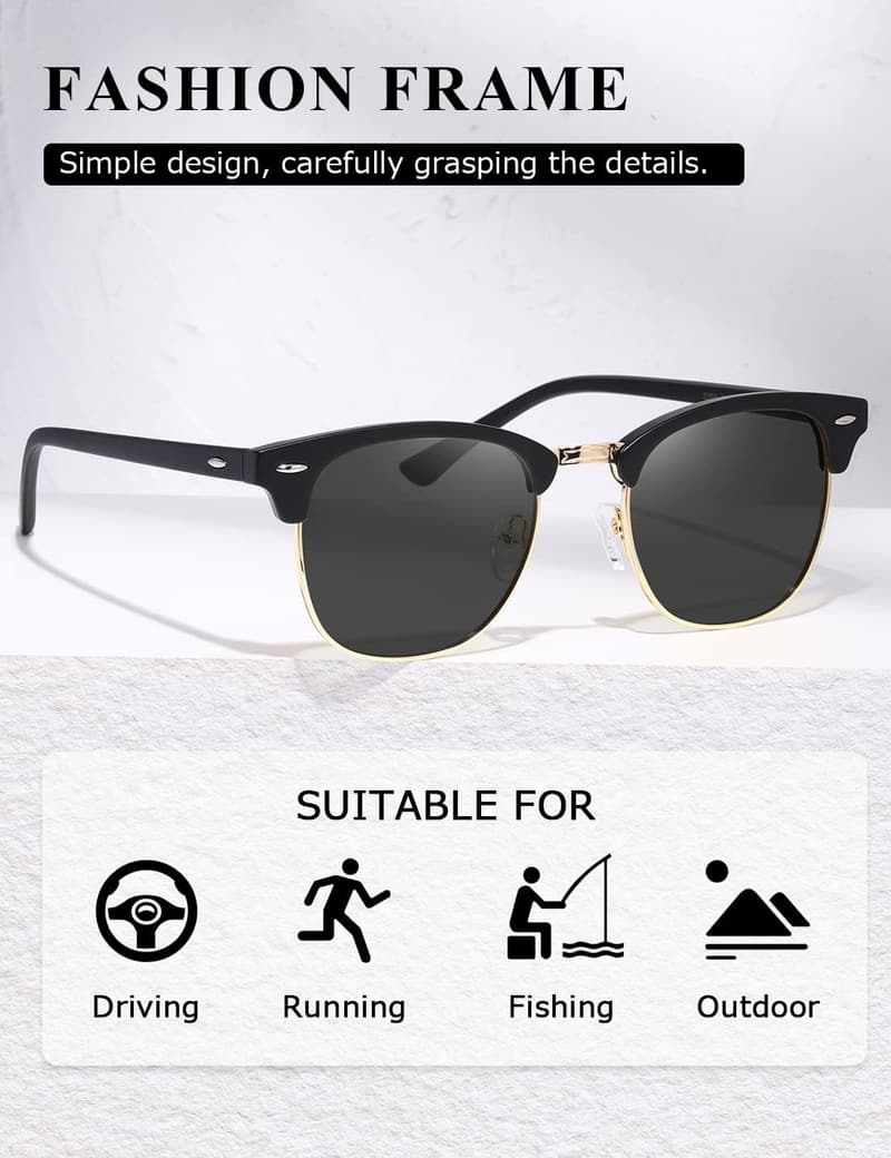 AEVOGUE Semi-Rimless Polarized Sunglasses for Women and Men