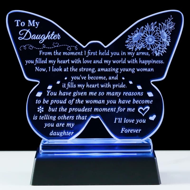Birthday Gift for Daughter - Butterfly Glass Keepsake with Light Base