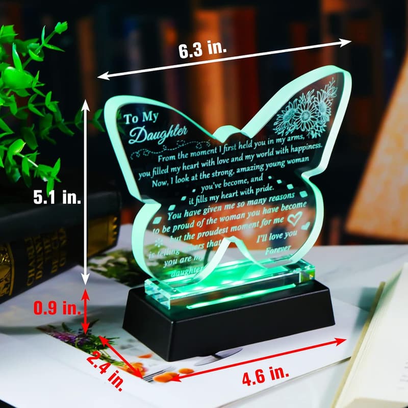 Birthday Gift for Daughter - Butterfly Glass Keepsake with Light Base