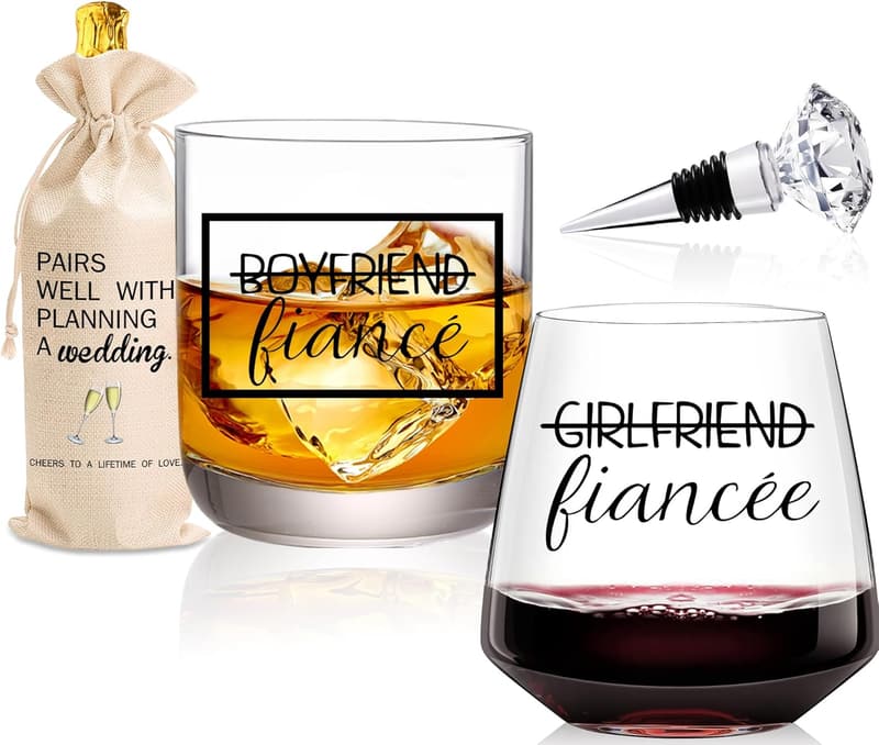 Engagement Gift Set: 4-Piece Couple's Wine Accessories
