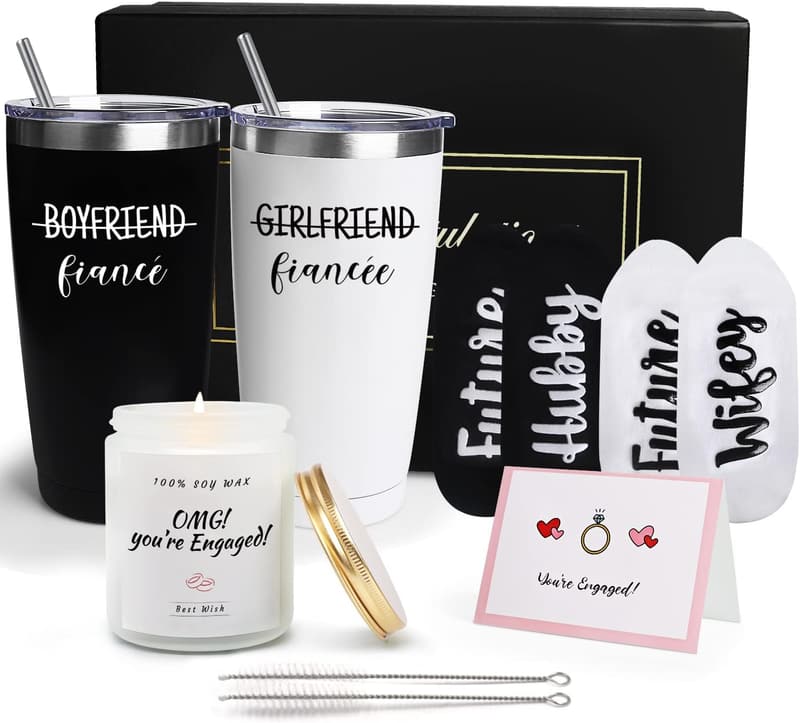 Engagement Gift Set for Couples – Personalized Wine Tumblers & Accessories