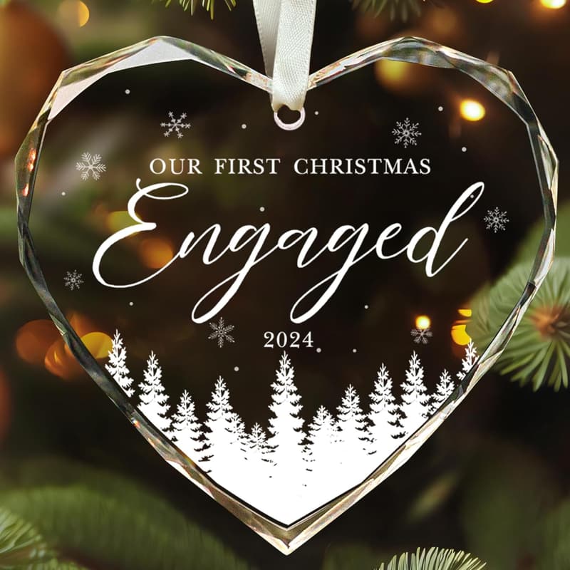 Just Engaged Glass Ornament for Couples
