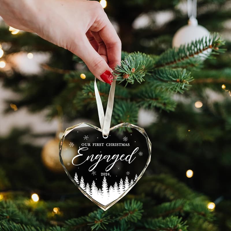 Just Engaged Glass Ornament for Couples