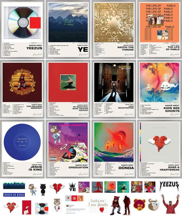 Kanye West Album Cover Posters & Stickers Set - 12 Pcs, Unframed