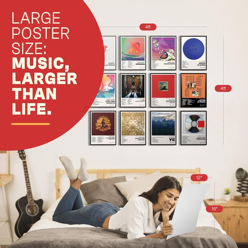 Kanye West Album Cover Posters & Stickers Set - 12 Pcs, Unframed