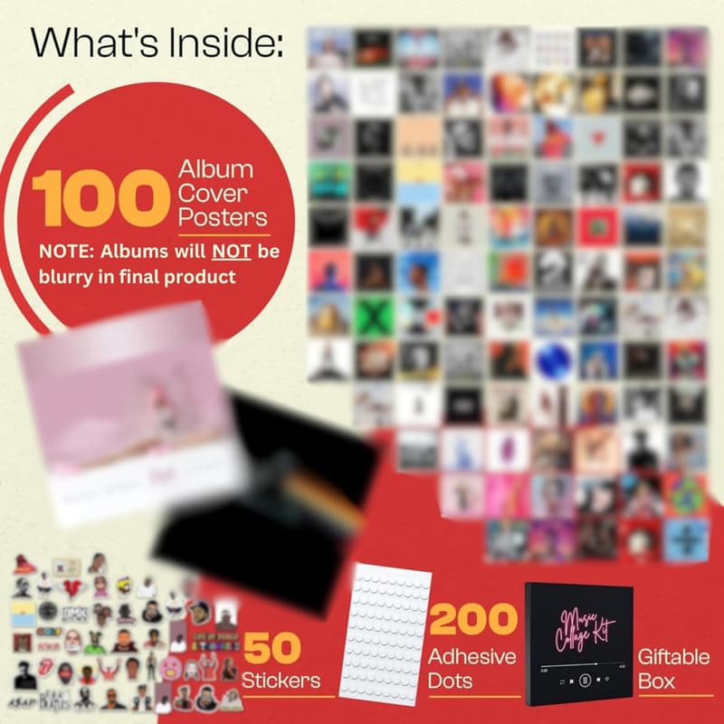 Music Album Cover Poster Set with 100 Prints & 50 Stickers