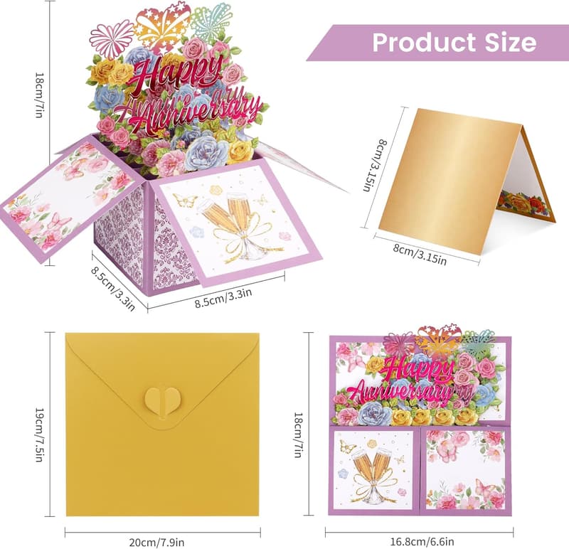 Happy Anniversary 3D Pop-Up Card for Couples with Envelope