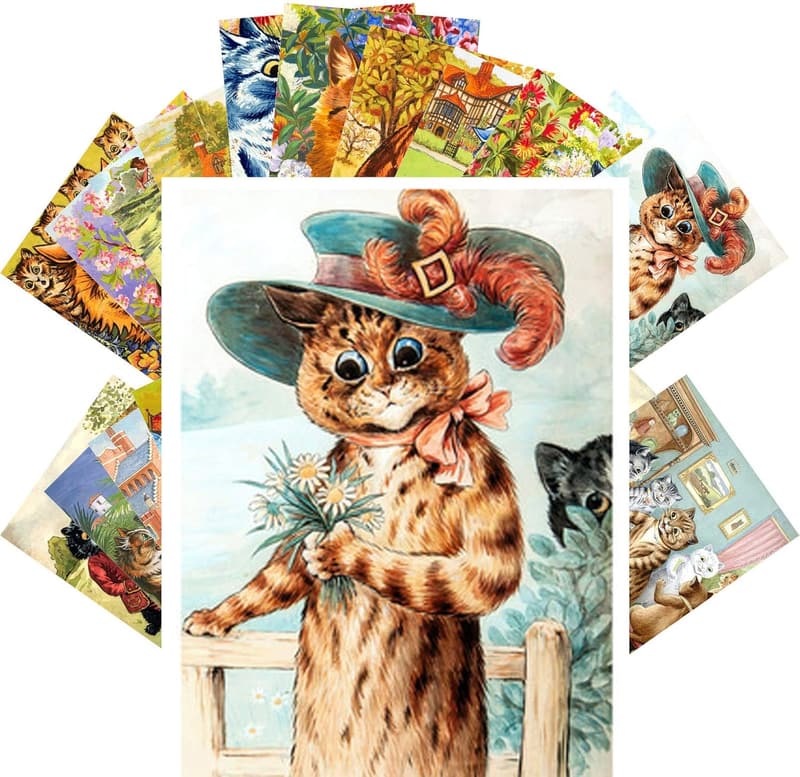 Louis Wain Vintage Cat Postcards Set (24 pcs)