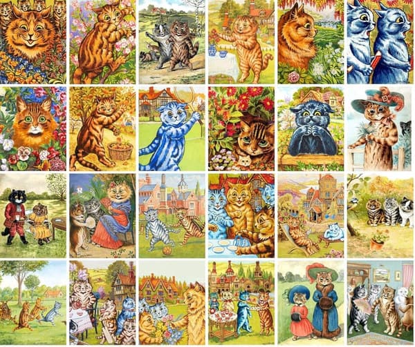 Louis Wain Vintage Cat Postcards Set (24 pcs)