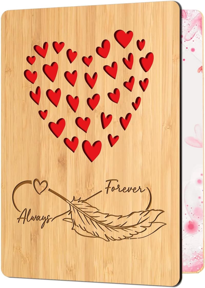 Sustainable Bamboo Greeting Card for Couples - Penguin Love
