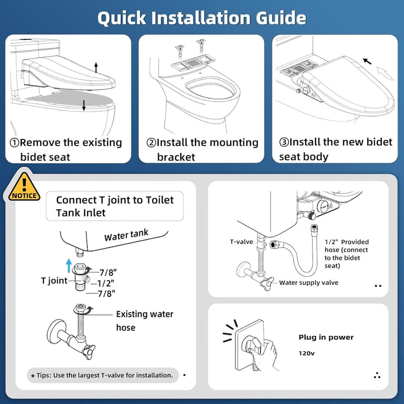 Heated Elongated Bidet Toilet Seat with Wireless Remote