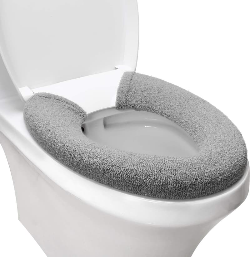 Washable Thick Grey Toilet Seat Cover with Snaps - Soft & Stretchable
