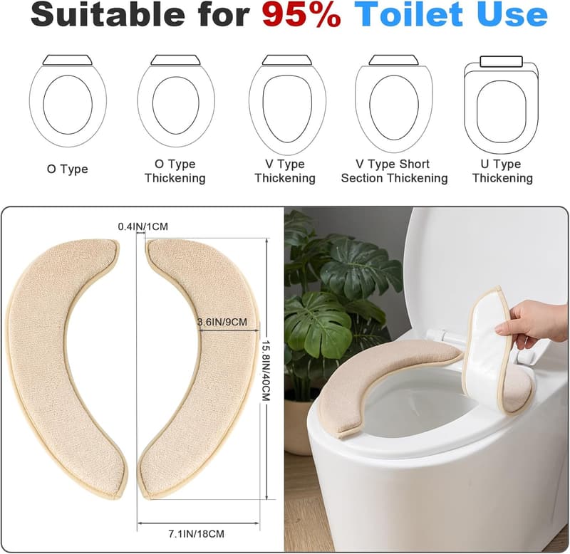 Flannel Toilet Seat Cover Set with Memory Foam - 2 Pack