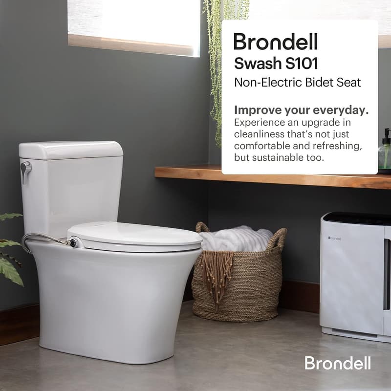 Brondell Non-Electric Bidet Seat for Elongated Toilets - White