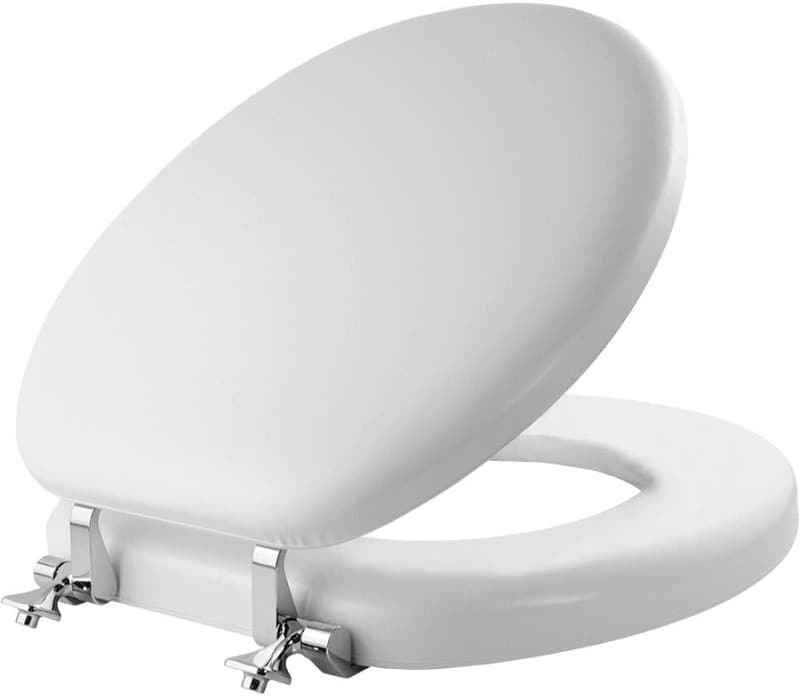 Round White Padded Toilet Seat with Chrome Hinges