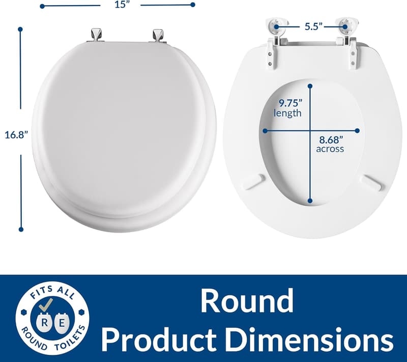 Round White Padded Toilet Seat with Chrome Hinges