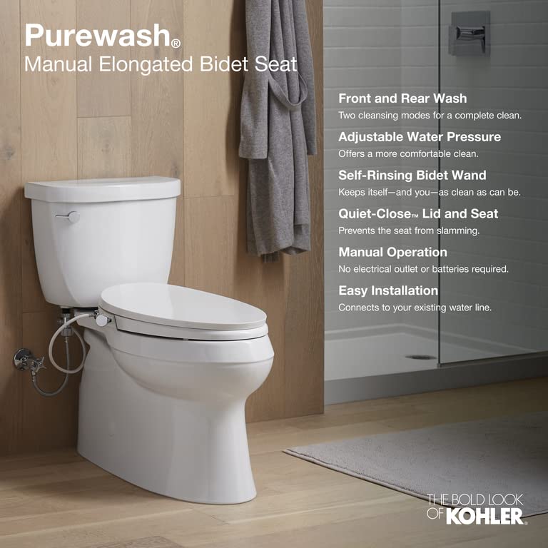 Kohler Manual Elongated Bidet Toilet Seat with Quiet-Close Lid