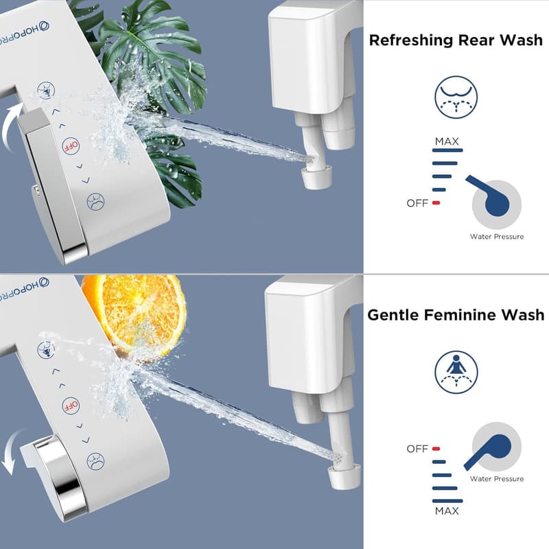 Ultra-Slim Non-Electric Bidet Attachment with Dual Nozzle