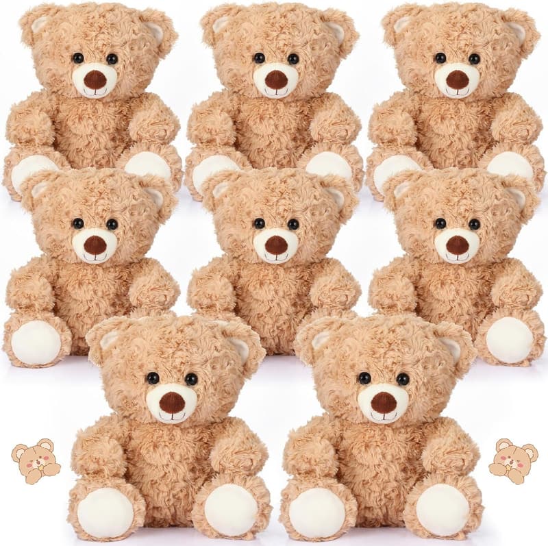 Light Brown Plush Bears - 8 Inch Stuffed Animal Party Favors