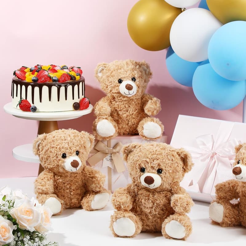 Light Brown Plush Bears - 8 Inch Stuffed Animal Party Favors