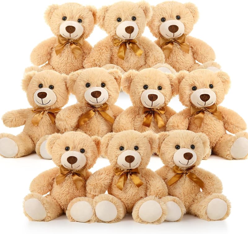 Teddy Bear Bulk Pack - 10 Small Plush Bears for Baby Showers