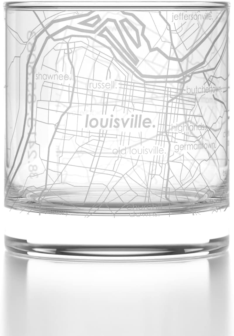 Engraved Louisville Map Old Fashioned Whiskey Glass 11 oz