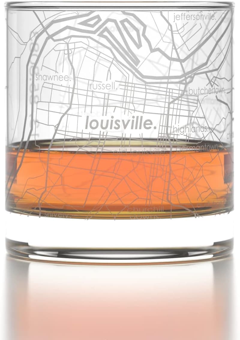 Engraved Louisville Map Old Fashioned Whiskey Glass 11 oz