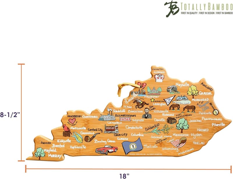 Kentucky State Shaped Bamboo Cutting Board & Charcuterie Platter