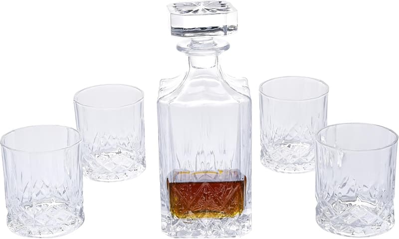 Elegant Crystal Whiskey Decanter Set with 4 Glasses - Perfect Gift for Men