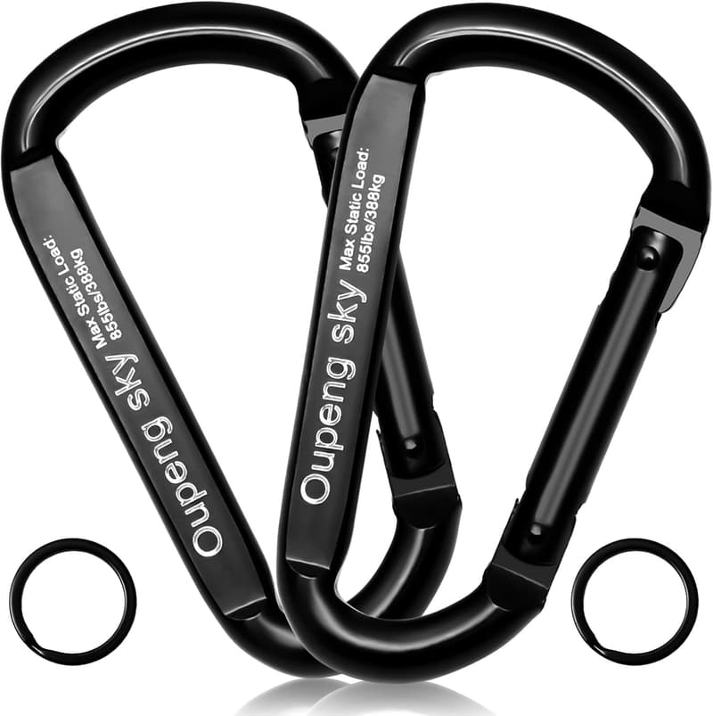 Heavy-Duty Iron Carabiner Clip - 855lbs, D-Shaped, 3