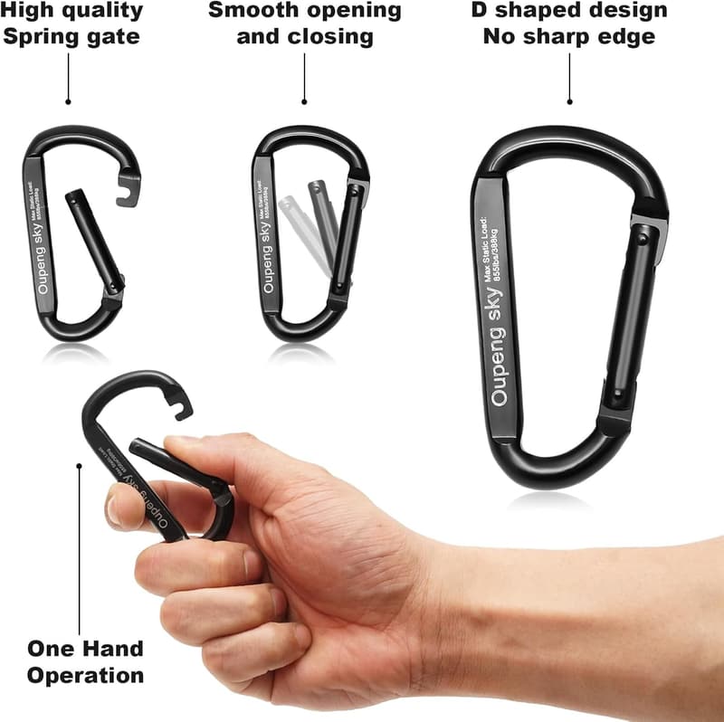 Heavy-Duty Iron Carabiner Clip - 855lbs, D-Shaped, 3