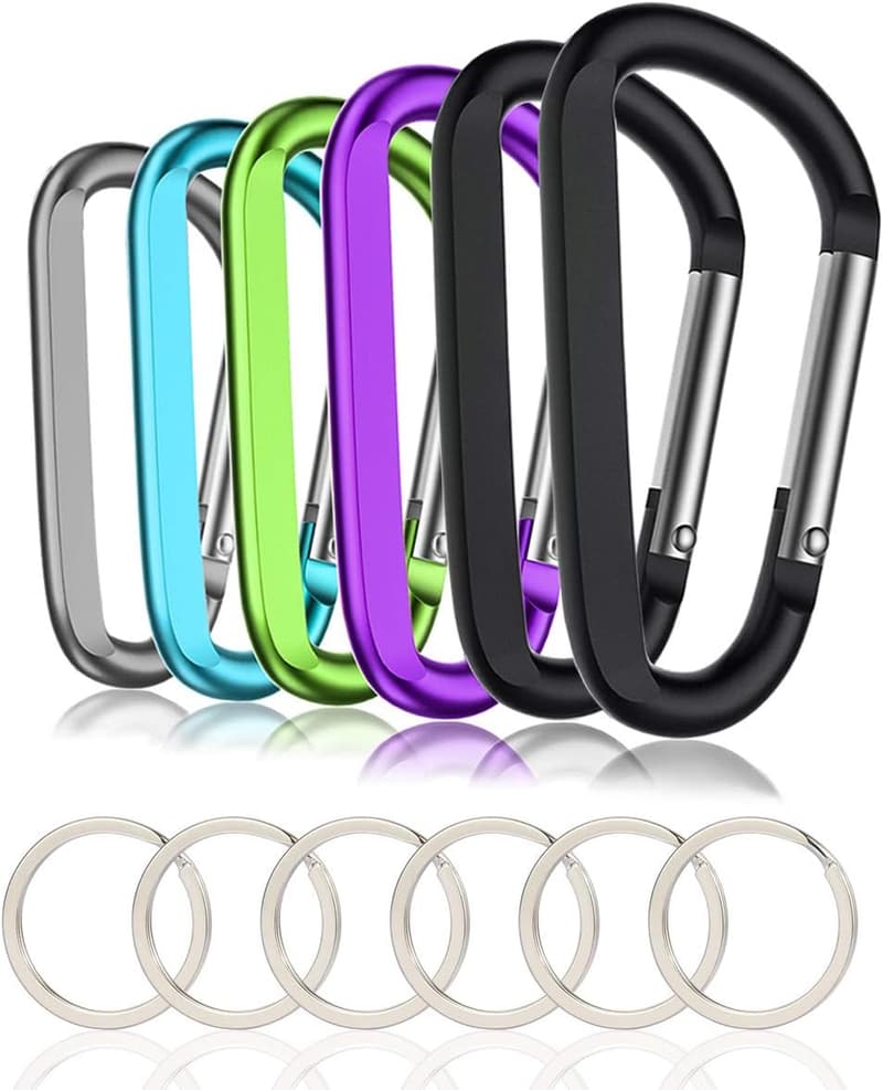 6PCS Large Aluminum D-Ring Carabiner Clips with Keyrings