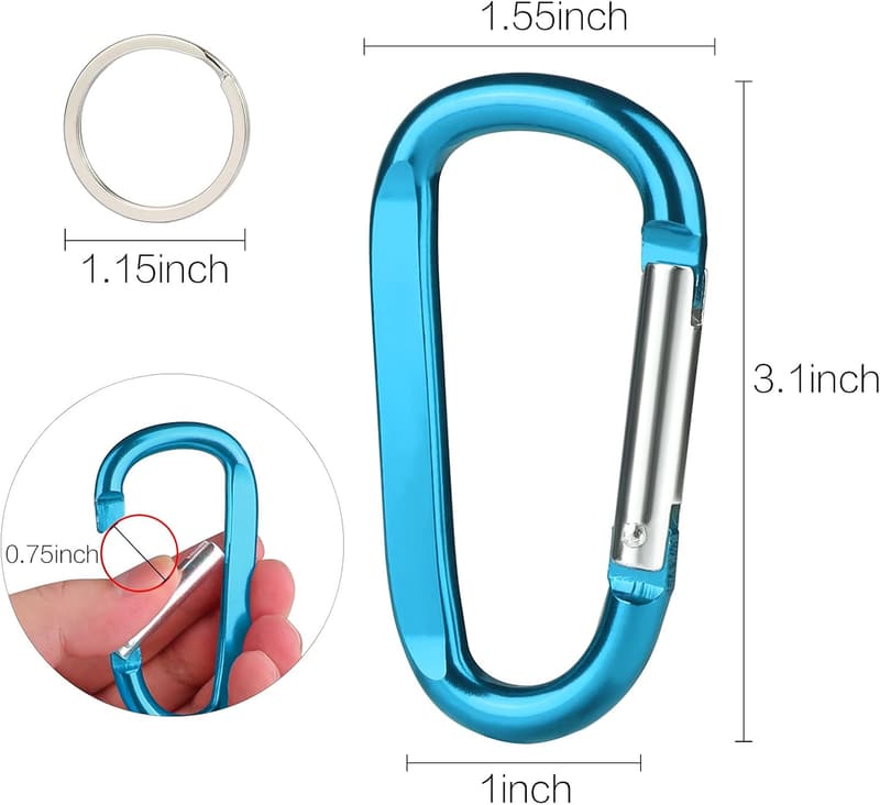 6PCS Large Aluminum D-Ring Carabiner Clips with Keyrings
