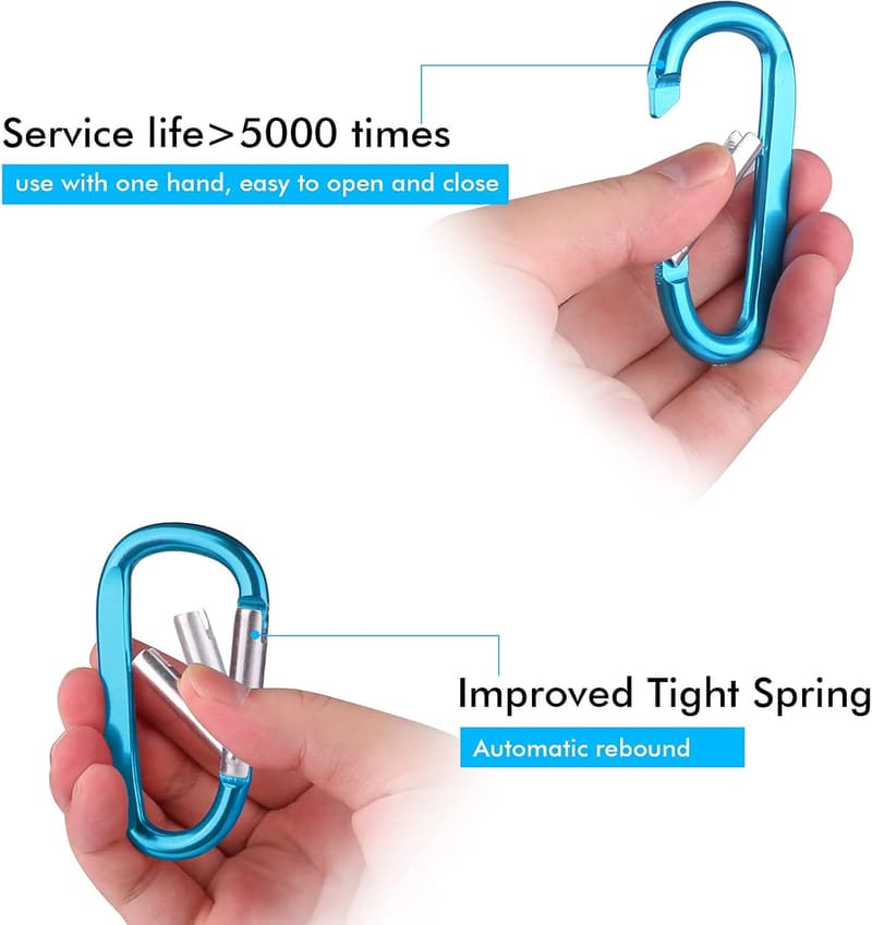 6PCS Large Aluminum D-Ring Carabiner Clips with Keyrings