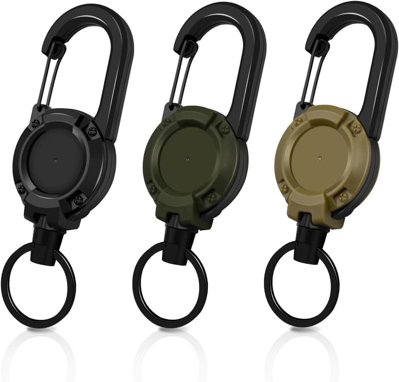 Heavy-Duty Retractable Keychain Set with Carabiner - 3 Pack