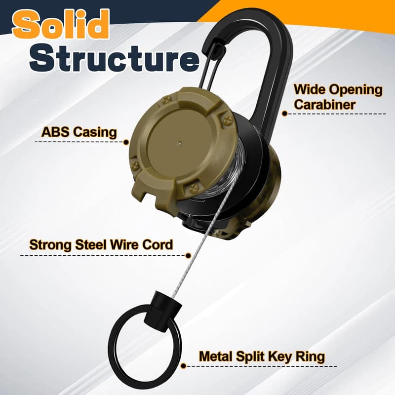 Heavy-Duty Retractable Keychain Set with Carabiner - 3 Pack