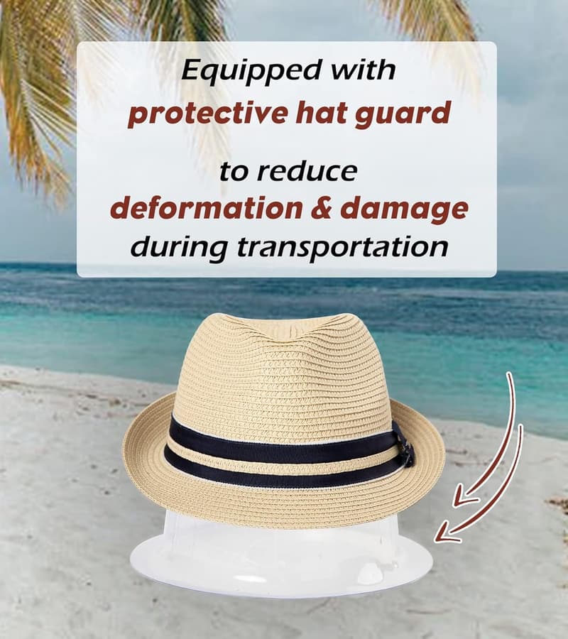 Packable Summer Straw Fedora Hat for Men - XL/XXL Size
