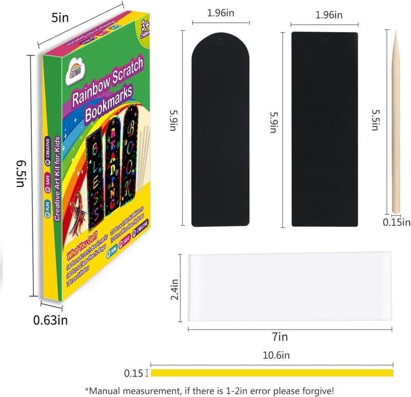 Rainbow Scratch Paper Bookmarks - 36 Pack DIY Art Craft for Kids