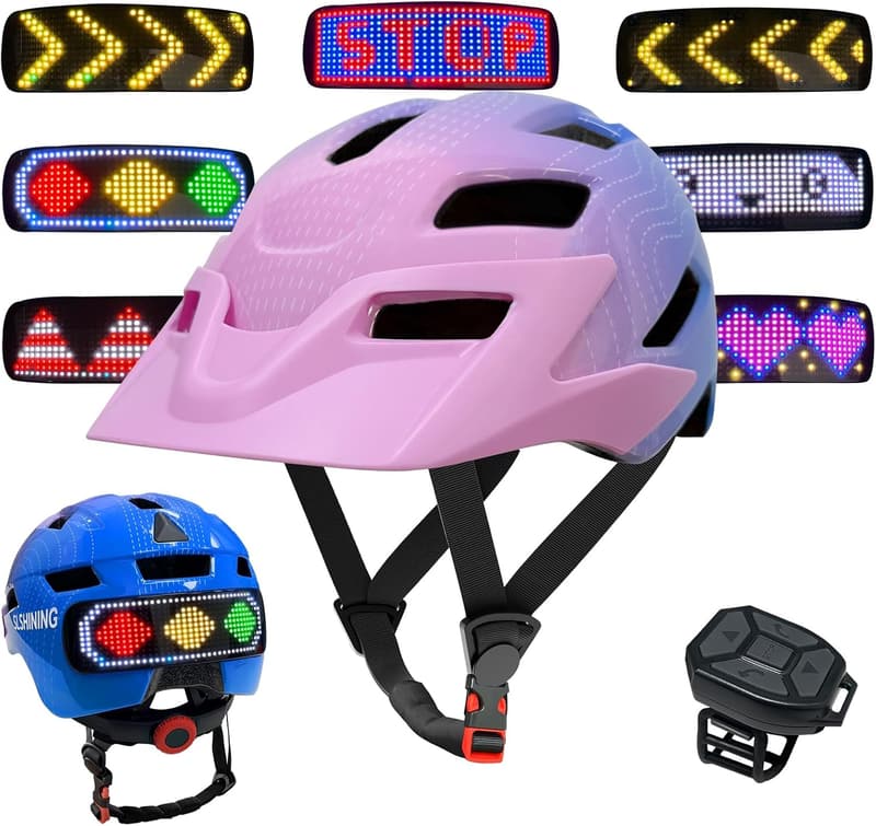 Adjustable Kids Bike Helmet with LED Lights & Turn Signals