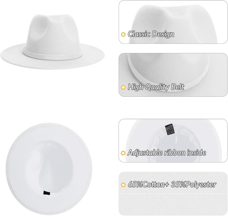 Wide Brim Fedora Hat for Men and Women