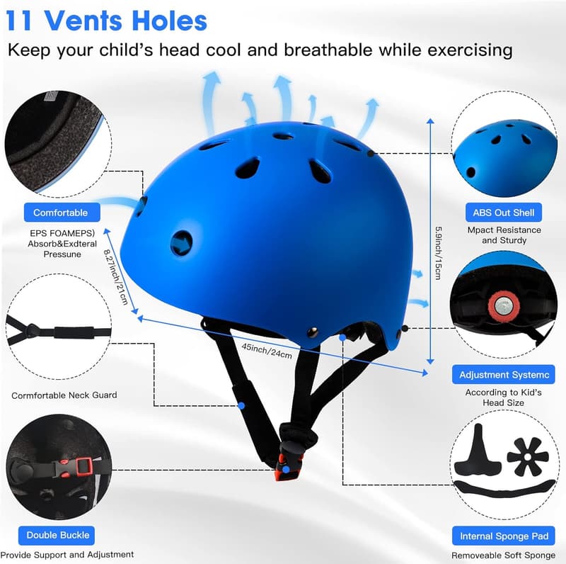 Toddler Bike Helmet Set with Knee, Elbow Pads & Wrist Guards