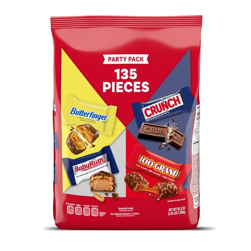 Assorted Mini Chocolate Bars, 135-Pack (Butterfinger, CRUNCH, Baby Ruth)