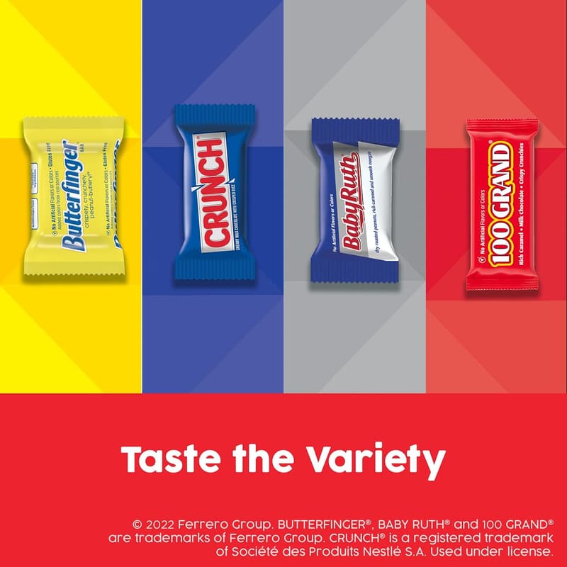 Assorted Mini Chocolate Bars, 135-Pack (Butterfinger, CRUNCH, Baby Ruth)