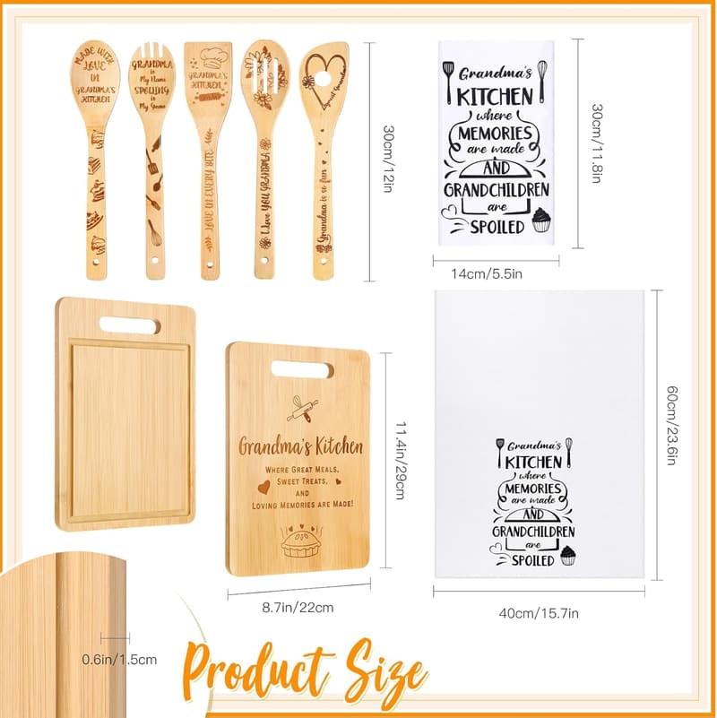 Grandma Gift Set: 8-Piece Kitchen Towels & Cooking Utensils