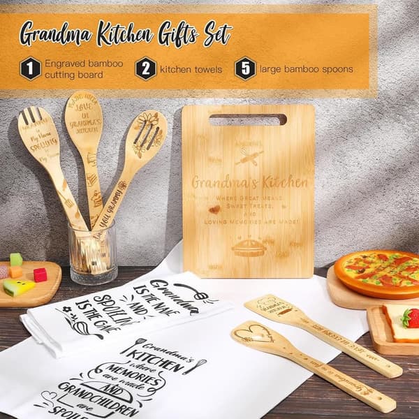 Grandma Gift Set: 8-Piece Kitchen Towels & Cooking Utensils