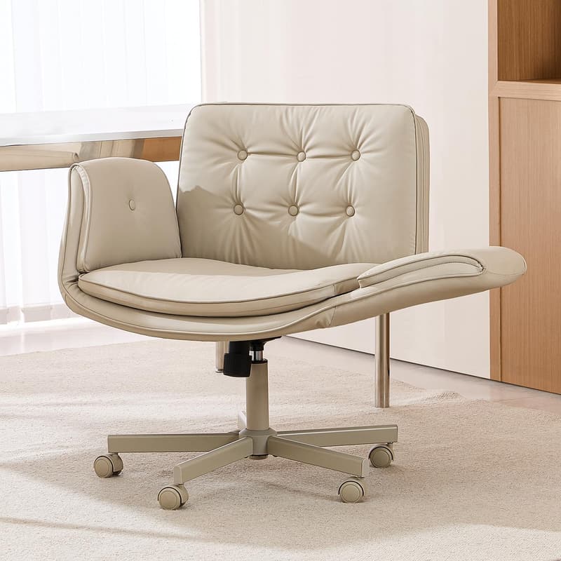 Cream White Adjustable Swivel Vanity Chair with Armrests